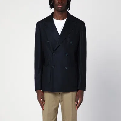 SANTANIELLO BLUE WOOL-BLEND DOUBLE-BREASTED JACKET