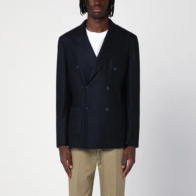 SANTANIELLO SANTANIELLO BLUE WOOL-BLEND DOUBLE-BREASTED JACKET
