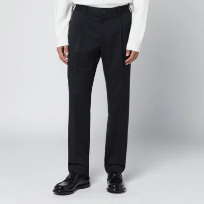 Santaniello Blue Wool Blend Trousers In Black