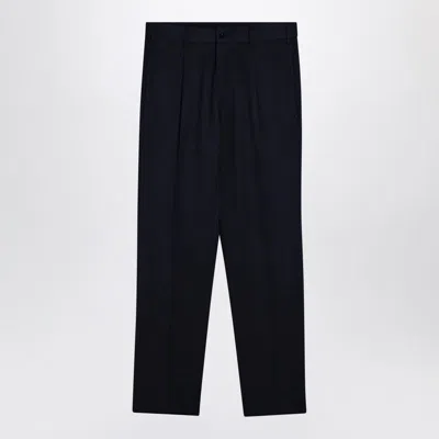 Santaniello Blue Wool Blend Trousers For Men In Black