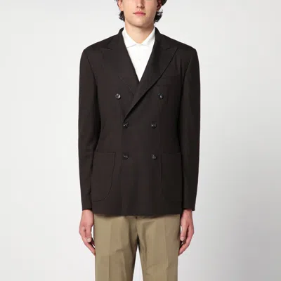 SANTANIELLO SANTANIELLO BROWN CHECKED DOUBLE BREASTED JACKET