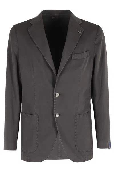 Santaniello Brown Oxford Single-breasted Cotton Jacket In Gray