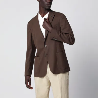 Santaniello Brown Slim-fit Single-breasted Linen Blazer In Multi