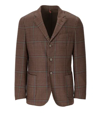 SANTANIELLO SANTANIELLO BROWN TARTAN SINGLE BREASTED JACKET