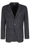 Santaniello Classic Blue Wool-blend Jacket With Check Pattern In Blue