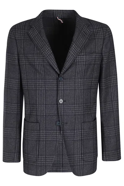 Santaniello Classic Blue Wool-blend Jacket With Check Pattern