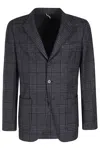 Santaniello Classic Blue Wool-blend Jacket With Check Pattern