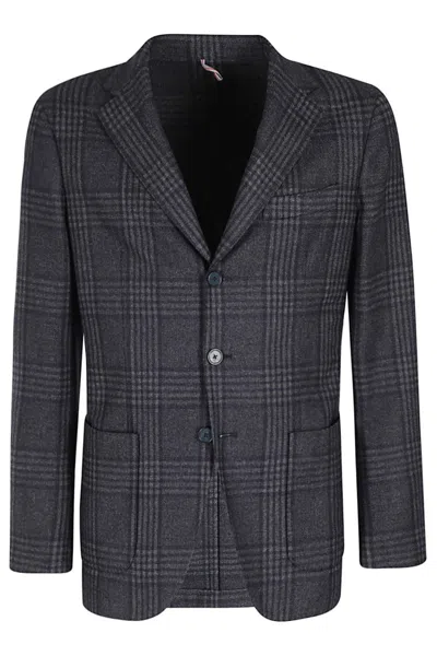 SANTANIELLO CLASSIC BLUE WOOL-BLEND JACKET WITH CHECK PATTERN