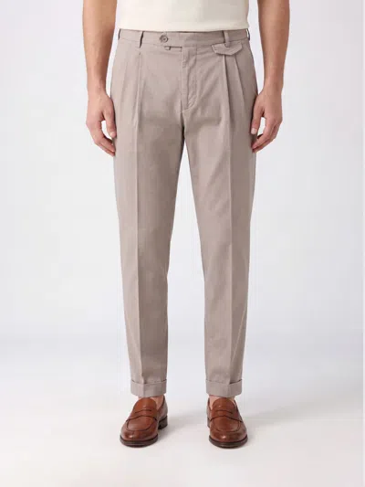 Santaniello Cotton And Linen Tailored Trousers In Neutral