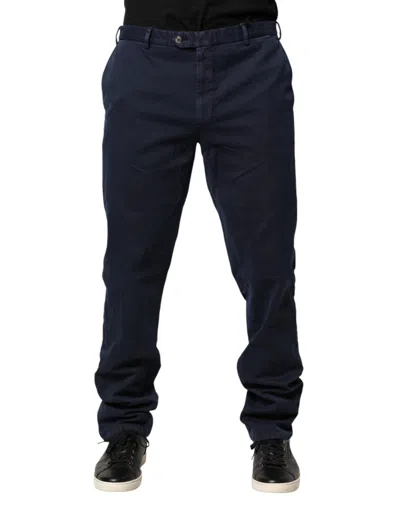 Santaniello Dark Blue Mid Waist Skinny Chino Trouser Pants In Black