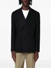 Santaniello Black Wool-blend Double-breasted Jacket In Black