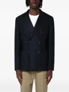 Santaniello Black Wool-blend Double-breasted Jacket In Blue