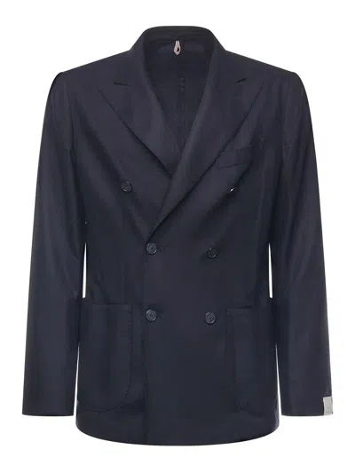 Santaniello Double-breasted Cashmere Blend Blazer In Blue
