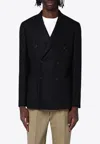 Santaniello Double-breasted Jacket In Wool-blend In Black