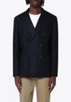 Santaniello Double-breasted Jacket In Wool-blend In Blue