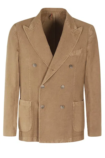 Santaniello Double Breasted Jacket Linen Cotton Armoured In Brown