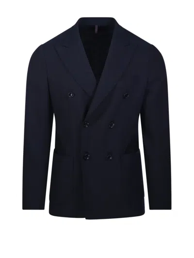 Santaniello Double-breasted Tailored Jacket In Blue