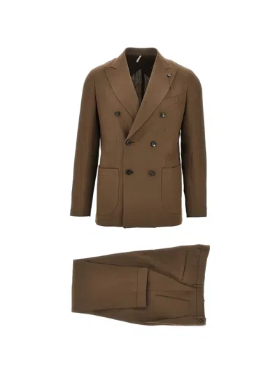 Santaniello Double-breasted Linen Suit In Brown