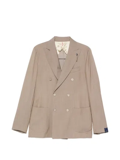 Santaniello Double-breasted Peak-lapel Suit In Neutral