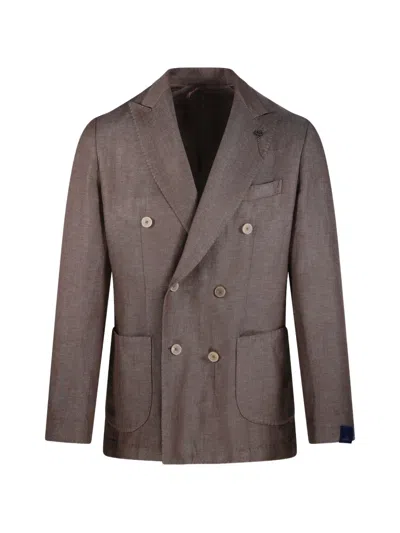 Santaniello Double-breasted Peak-lapels Blazer In Brown