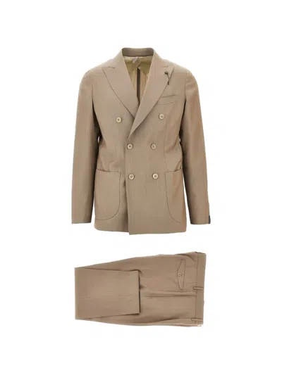 Santaniello Double-breasted Wool Suit In Brown