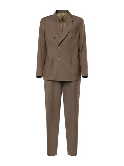 Santaniello Double-breasted Wool Suit In Brown