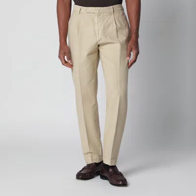 Santaniello Écru Trousers In Cotton And Linen In White