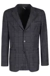 Santaniello Classic Blue Wool-blend Jacket With Check Pattern In B Blu