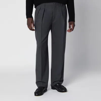 Santaniello Tailored Wool Trousers With Double Pleats And Pressed Crease In Gray