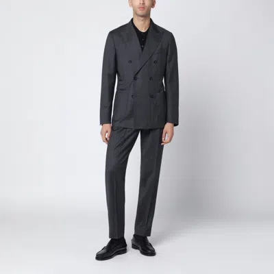 Santaniello Grey Pinstripe Double Breasted Wool Suit In Gray