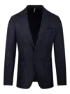 Santaniello Tailored Wool Blazer With Checkered Pattern In Blue