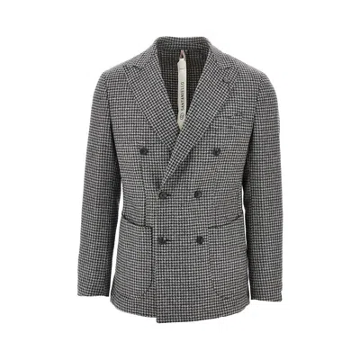 Santaniello Houndstooth Wool Double-breasted Jacket In Gray