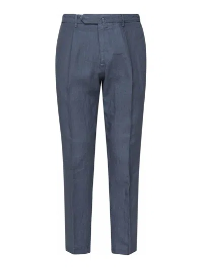Santaniello Linen Pleated Trousers In Blue