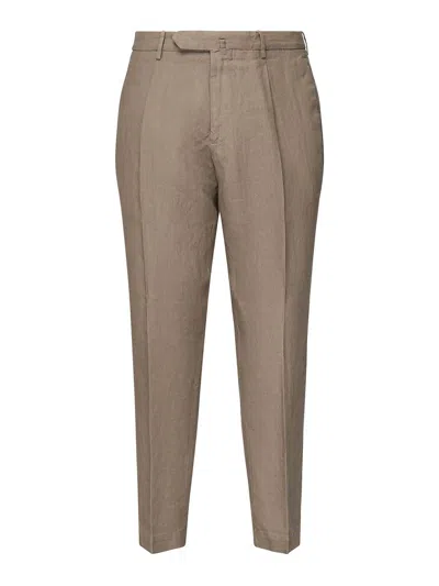 Santaniello Linen Pleated Trousers In Sand