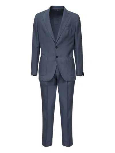 Santaniello Linen Single-breasted Suit In Blue