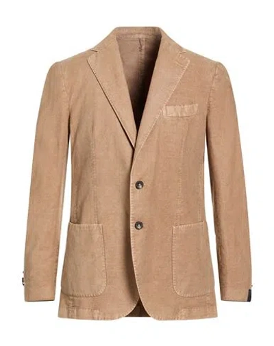Santaniello Man Blazer Camel Size 36 Cotton, Linen In Brown