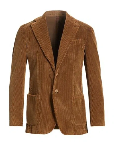 Santaniello Man Blazer Camel Size 38 Cotton In Brown