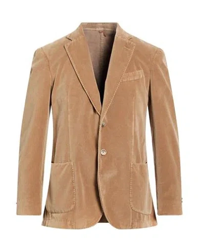 Santaniello Man Blazer Camel Size 42 Cotton In Brown