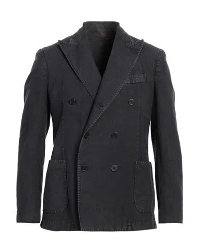 Santaniello Man Blazer Charcoal Size 44 Cotton, Linen In Grey
