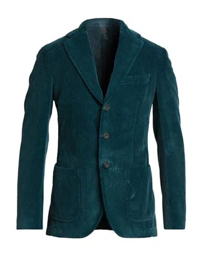 Santaniello Man Blazer Deep Teal Size 36 Cotton In Multi