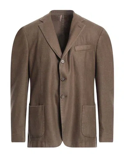 Santaniello Man Blazer Khaki Size 48 Wool, Polyester In Brown