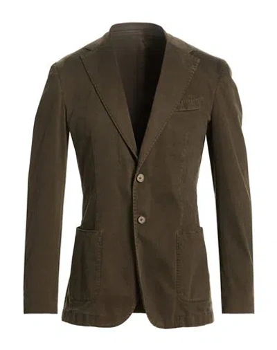 Santaniello Man Blazer Military Green Size 38 Cotton, Elastane