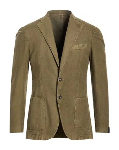 Santaniello Man Blazer Military Green Size 42 Cotton, Linen In Brown