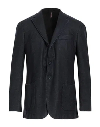 Santaniello Man Blazer Navy Blue Size 44 Wool, Polyester In Black