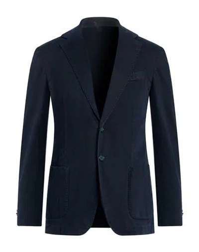 Santaniello Man Blazer Navy Size 38 Cotton, Elastane In Animal Print