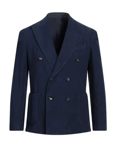 Santaniello Man Blazer Navy Size 42 Cotton, Linen In Navy