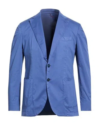 Santaniello Man Blazer Slate Blue Size 40 Cotton, Elastane