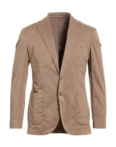 Santaniello Man Blazer Taupe Size 38 Cotton, Elastane In Gray