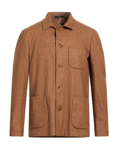 Santaniello Man Jacket Brown Size 38 Wool, Polyester In Green