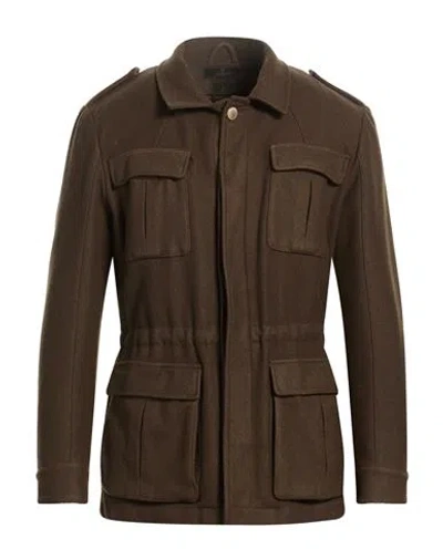 Santaniello Man Jacket Khaki Size 40 Wool, Polyester In Beige